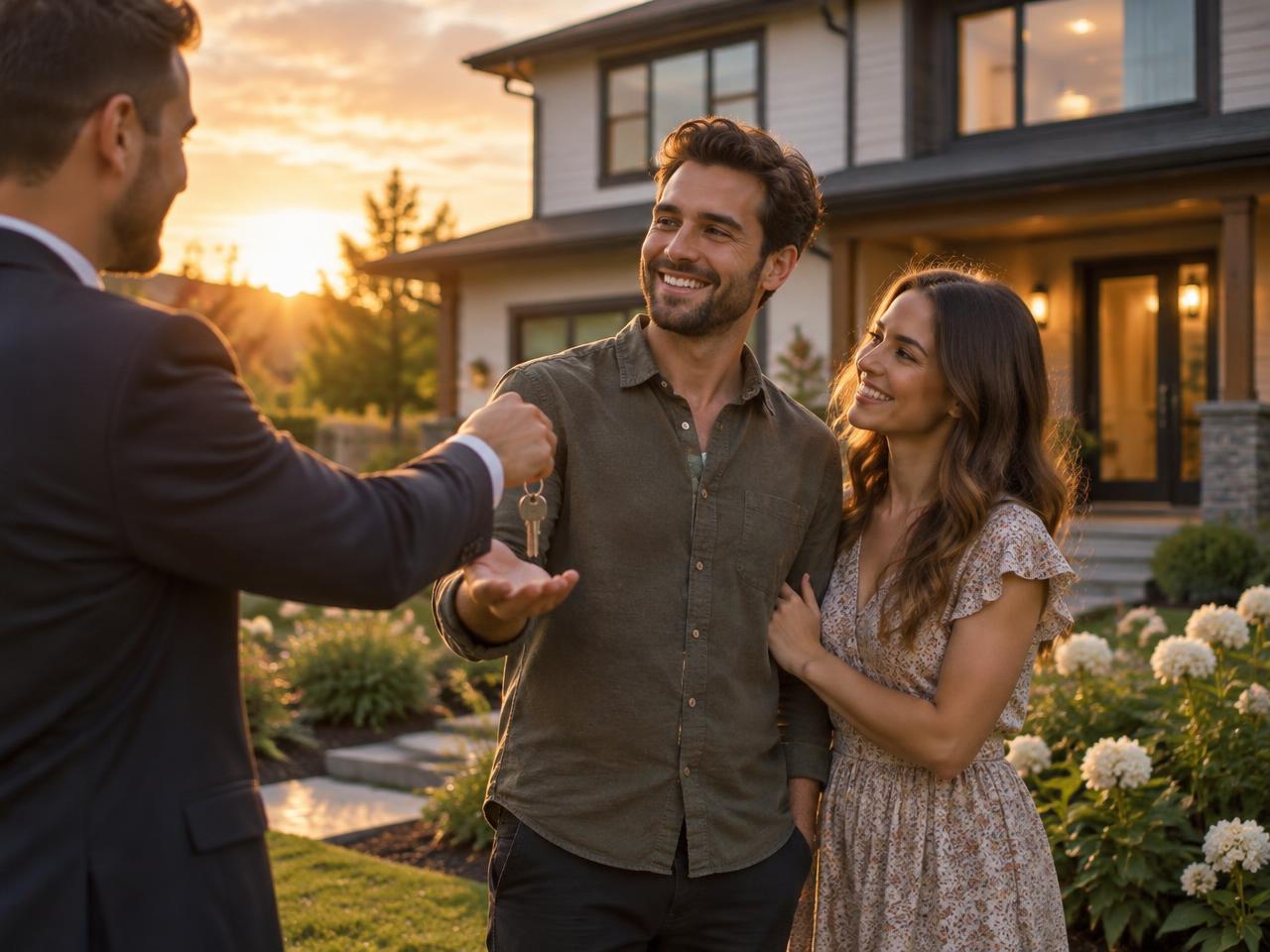 Couple receiving the keys to their new home